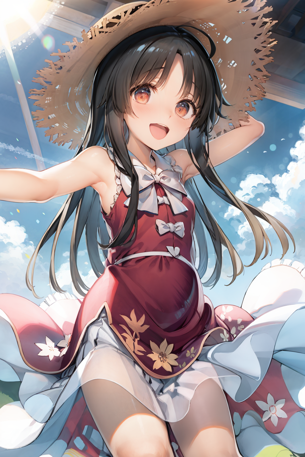 01991-1916716576-masterpiece, best quality,  _lora_kaguya_1_, _lora_style01_1_,1girl, long hair, solo, dress, hat, open mouth, smile, black hair,.png
